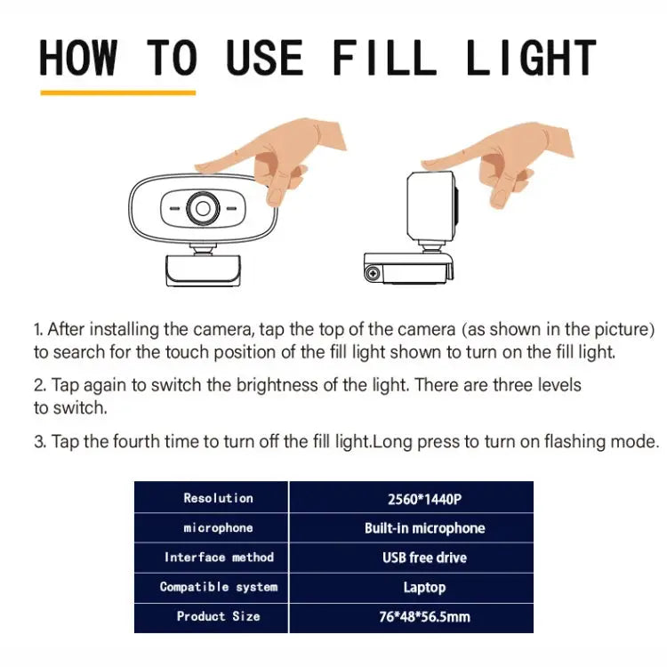 C10 2K HD Without Distortion 360 Degrees Rotate Three-speed Fill Light USB Free Drive Webcams Built-in Sound Clearer