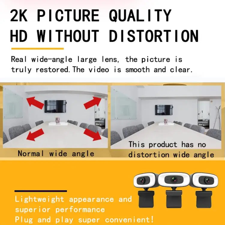 C10 2K HD Without Distortion 360 Degrees Rotate Three-speed Fill Light USB Free Drive Webcams Built-in Sound Clearer