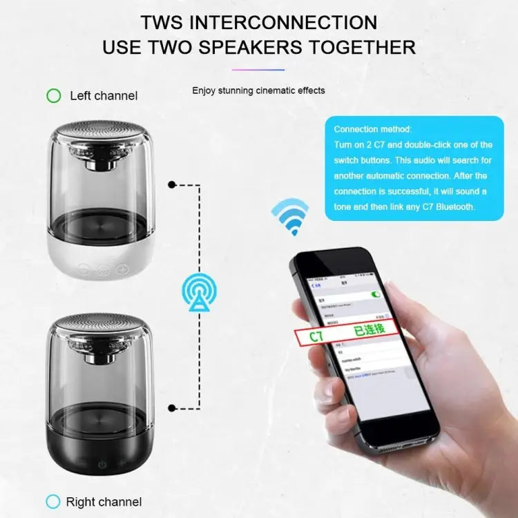C7 Bluetooth 5.0 Speaker Transparent LED Luminous Subwoofer TWS 6D Surround HIFI Stereo Cool Audio C7 - Apple