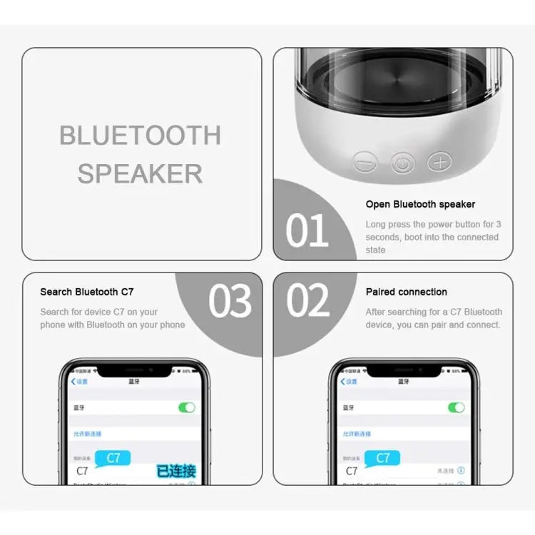 C7 Bluetooth 5.0 Speaker Transparent LED Luminous Subwoofer TWS 6D Surround HIFI Stereo Cool Audio C7 - Apple