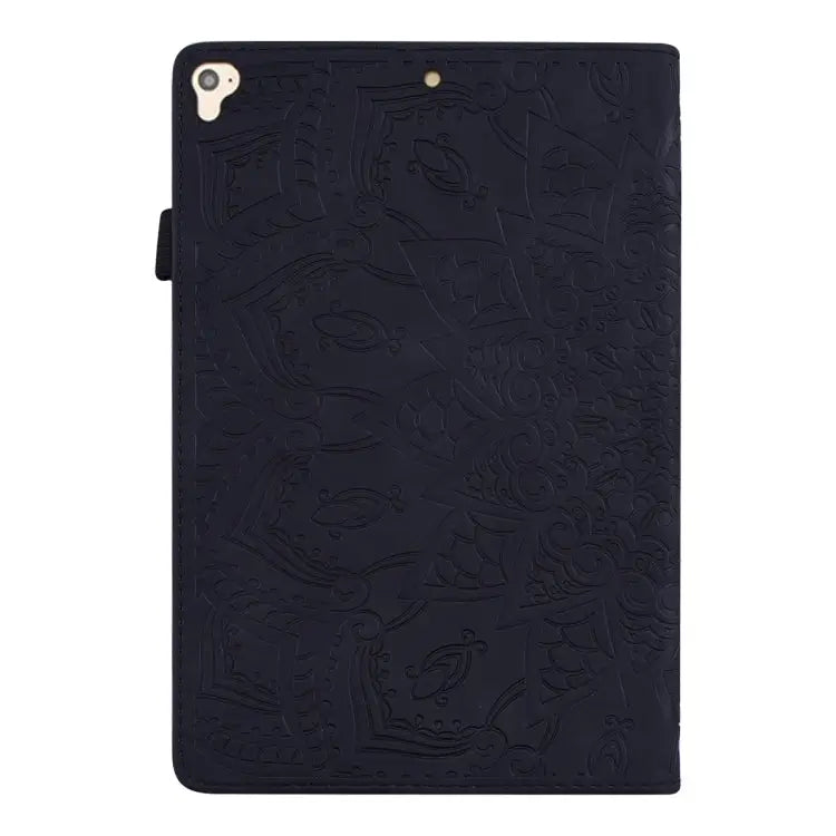 Calf Pattern Double Folding Design Embossed Leather Case with Holder & Card Slots & Pen Slot & Elastic Band For iPad
