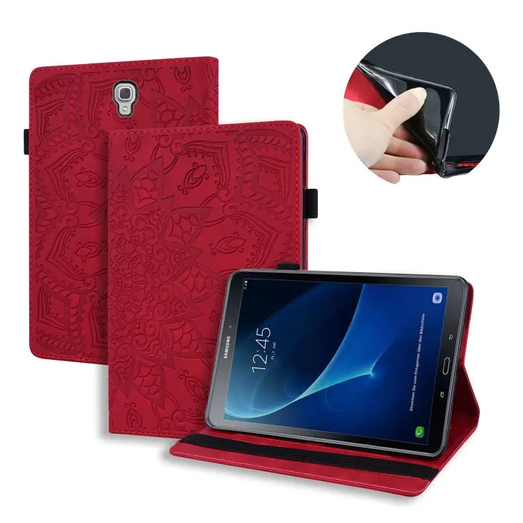 Calf Pattern Double Folding Design Embossed Leather Case with Holder & Card Slots & Pen Slot & Elastic Band For iPad