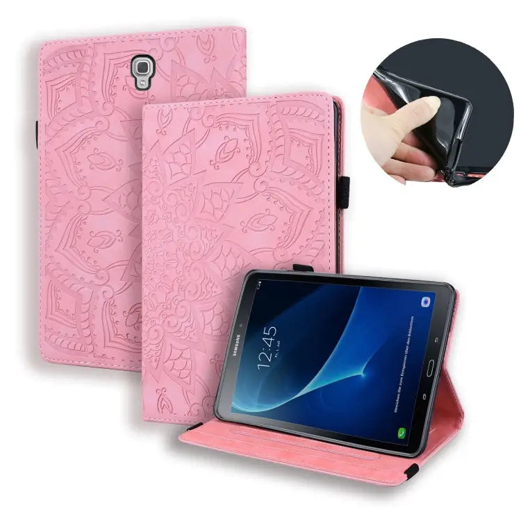 Calf Pattern Double Folding Design Embossed Leather Case with Holder & Card Slots & Pen Slot & Elastic Band For iPad