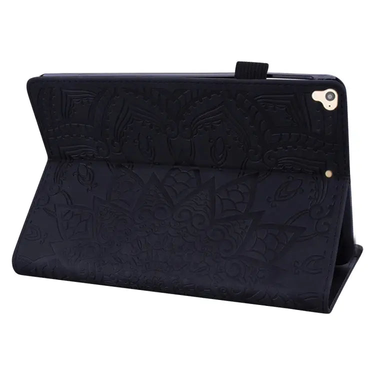 Calf Pattern Double Folding Design Embossed Leather Case with Holder & Card Slots & Pen Slot & Elastic Band For iPad