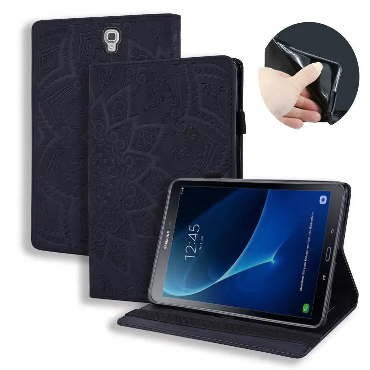 Calf Pattern Double Folding Design Embossed Leather Case with Holder & Card Slots & Pen Slot & Elastic Band For iPad