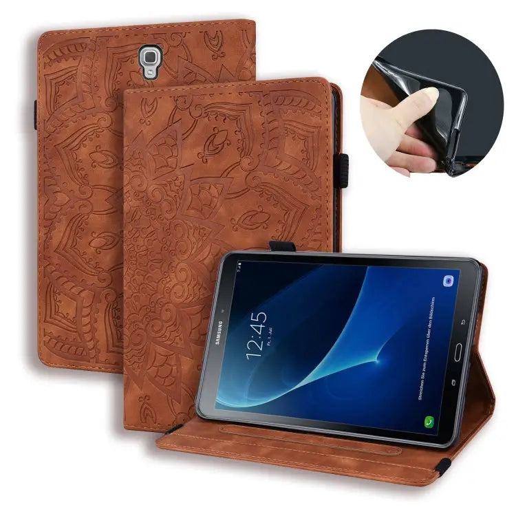 Calf Pattern Double Folding Design Embossed Leather Case with Holder & Card Slots & Pen Slot & Elastic Band For iPad