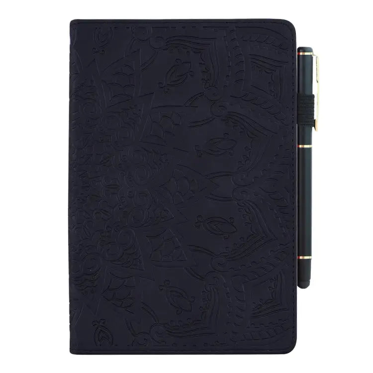 Calf Pattern Double Folding Design Embossed Leather Case with Holder & Card Slots & Pen Slot & Elastic Band For iPad