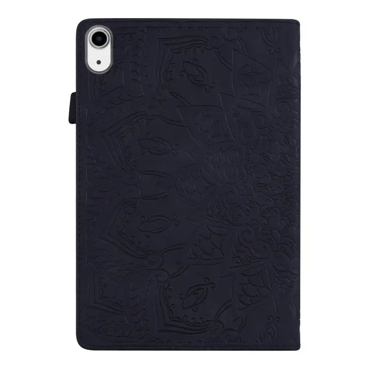 Calf Pattern Double Folding Design Embossed Leather Case with Holder & Card Slots & Pen Slot & Elastic Band For iPad