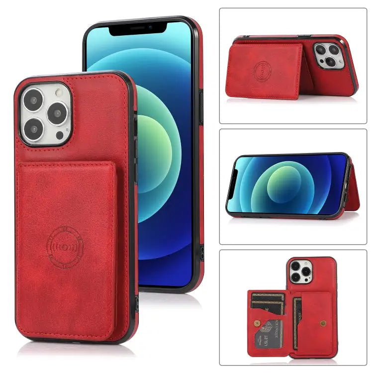 Calf Texture Magnetic Card Bag PU Shockproof Case with Holder & Card Slot For iPhone 13 mini For iPhone 13 For iPhone