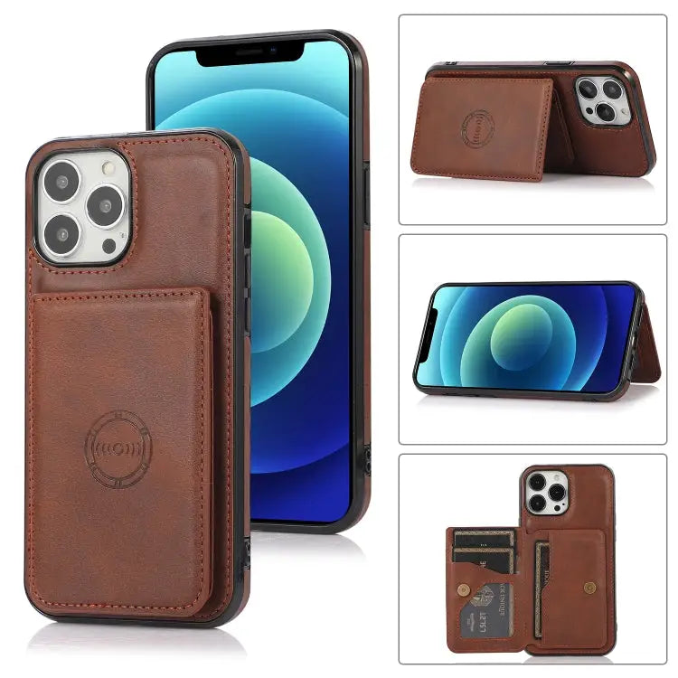 Calf Texture Magnetic Card Bag PU Shockproof Case with Holder & Card Slot For iPhone 13 mini For iPhone 13 For iPhone
