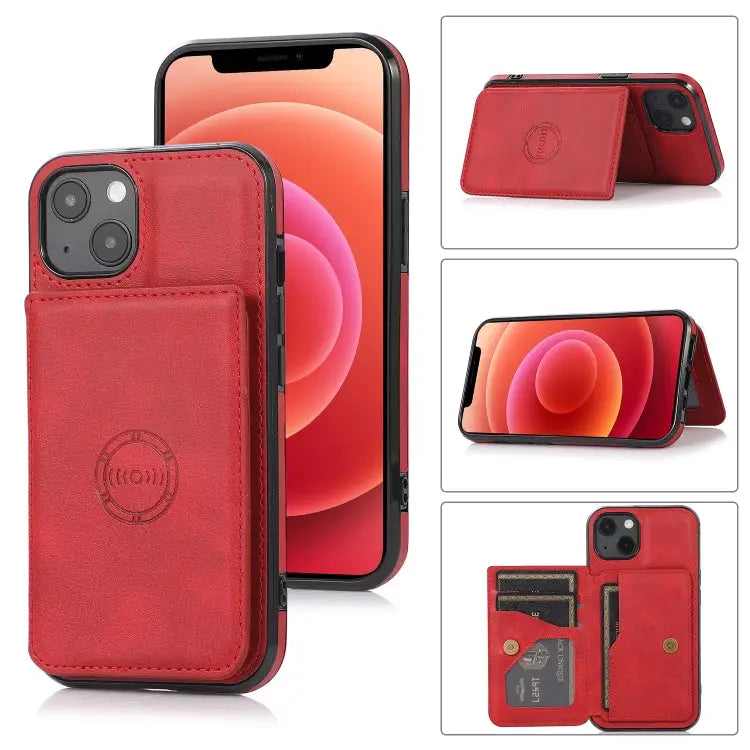 Calf Texture Magnetic Card Bag PU Shockproof Case with Holder & Card Slot For iPhone 13 mini For iPhone 13 For iPhone