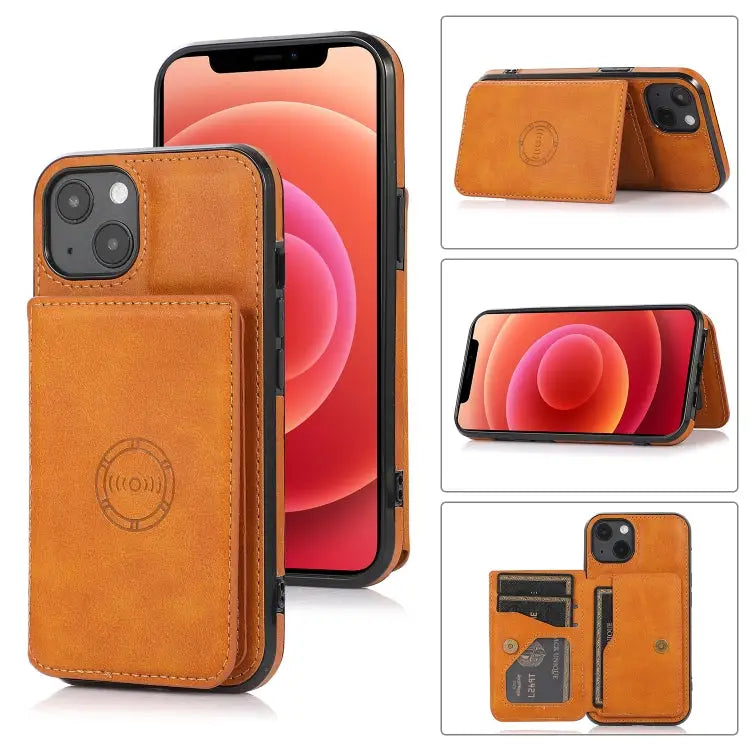 Calf Texture Magnetic Card Bag PU Shockproof Case with Holder & Card Slot For iPhone 13 mini For iPhone 13 For iPhone