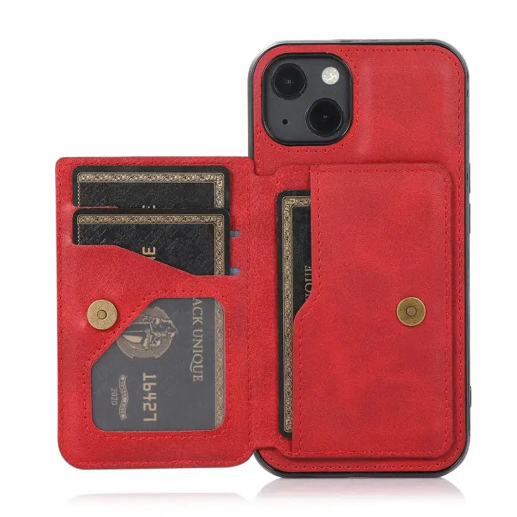 Calf Texture Magnetic Card Bag PU Shockproof Case with Holder & Card Slot For iPhone 13 mini For iPhone 13 For iPhone