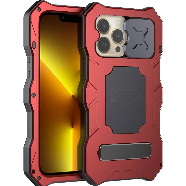 Camshield Shockproof Waterproof Dustproof Metal Case with Holder - For iPhone 13 Pro Max / Red - Apple Accessories