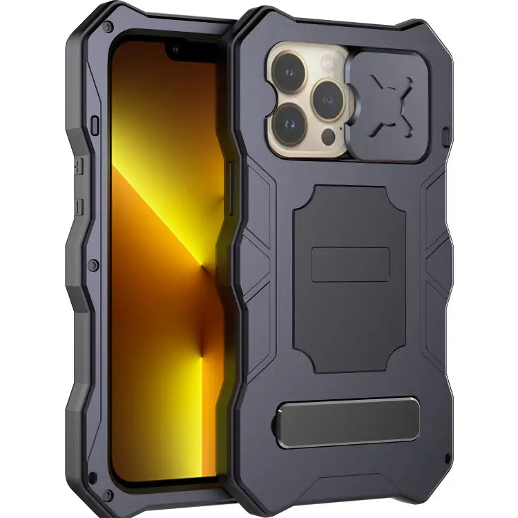 Camshield Shockproof Waterproof Dustproof Metal Case with Holder - For iPhone 13 Pro / Black - Apple Accessories