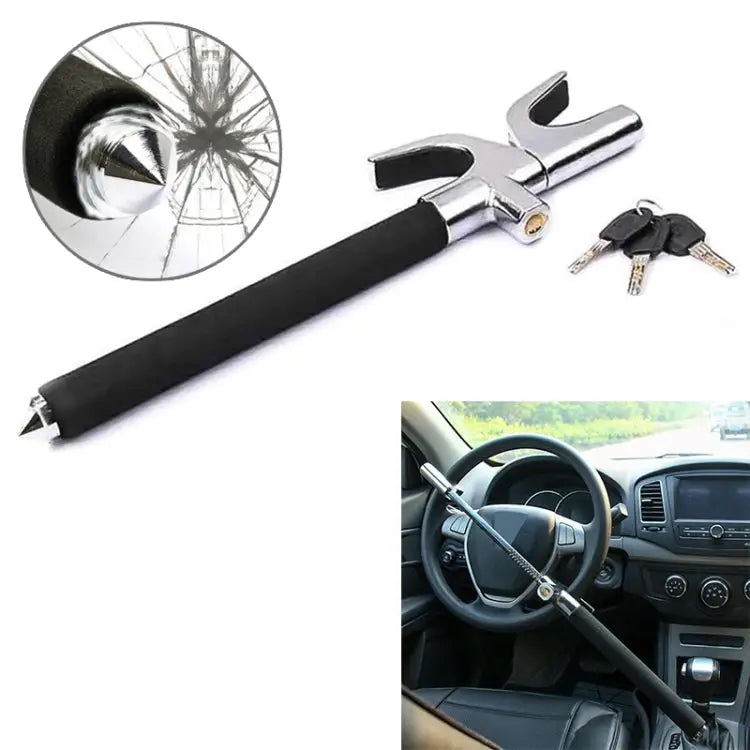 Car Adjustable Telescopic U Shape Steering Wheel Lock Anti-theft Cipher Lock with Safety Hammer with Safety Hammer