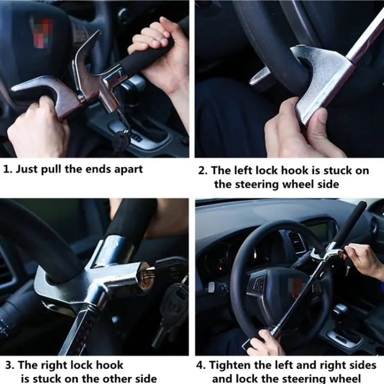 Car Adjustable Telescopic U Shape Steering Wheel Lock Anti-theft Cipher Lock with Safety Hammer with Safety Hammer