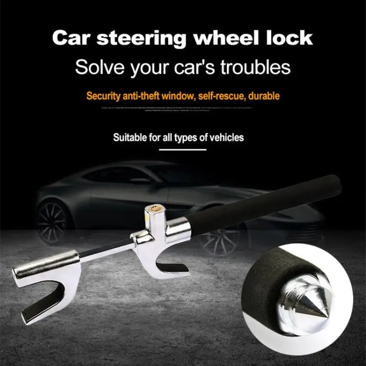 Car Adjustable Telescopic U Shape Steering Wheel Lock Anti-theft Cipher Lock with Safety Hammer with Safety Hammer