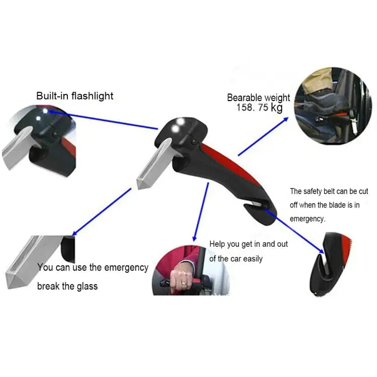 Car Cane Handle Portable Mobility Aid Flashlight Belt Cutter Glass Breaker Emergency Escape Tools - 566