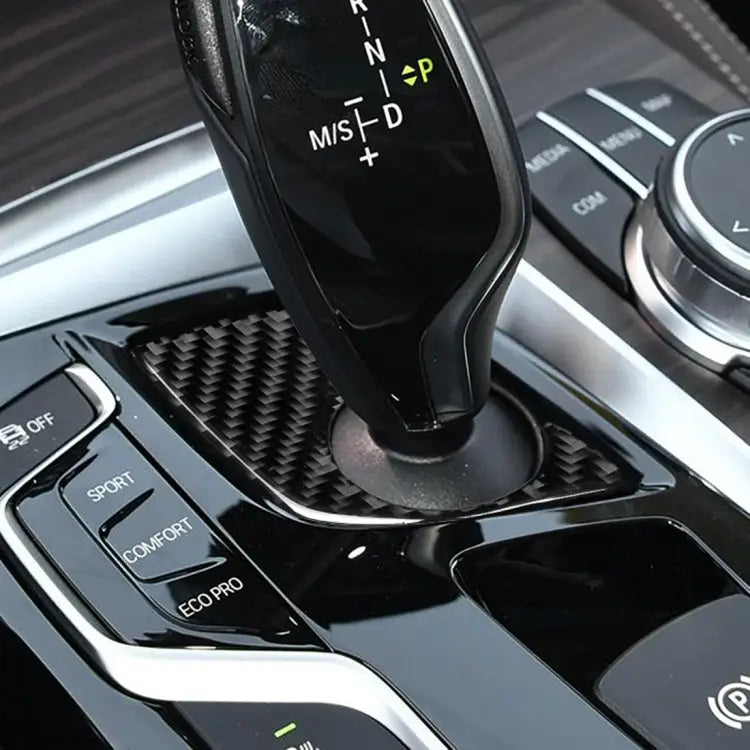 Car Carbon Fiber Gear Lever Lower Panel Decorative Sticker for BMW 5 Series G38 528Li / 530Li / 540Li 2018 Left Drive