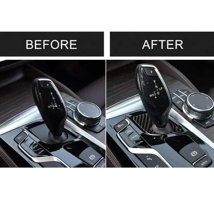 Car Carbon Fiber Gear Lever Lower Panel Decorative Sticker for BMW 5 Series G38 528Li / 530Li / 540Li 2018 Left Drive