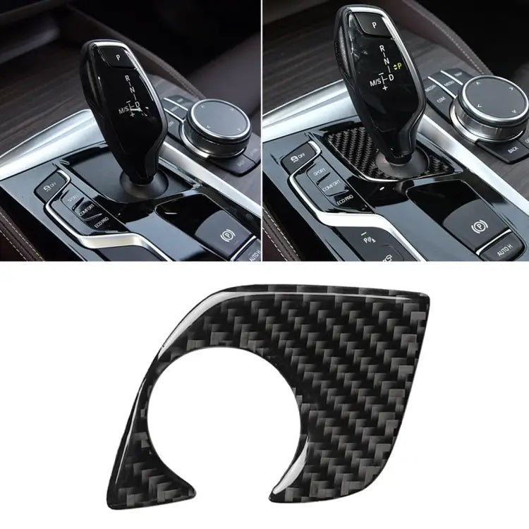 Car Carbon Fiber Gear Lever Lower Panel Decorative Sticker for BMW 5 Series G38 528Li / 530Li / 540Li 2018 Left Drive