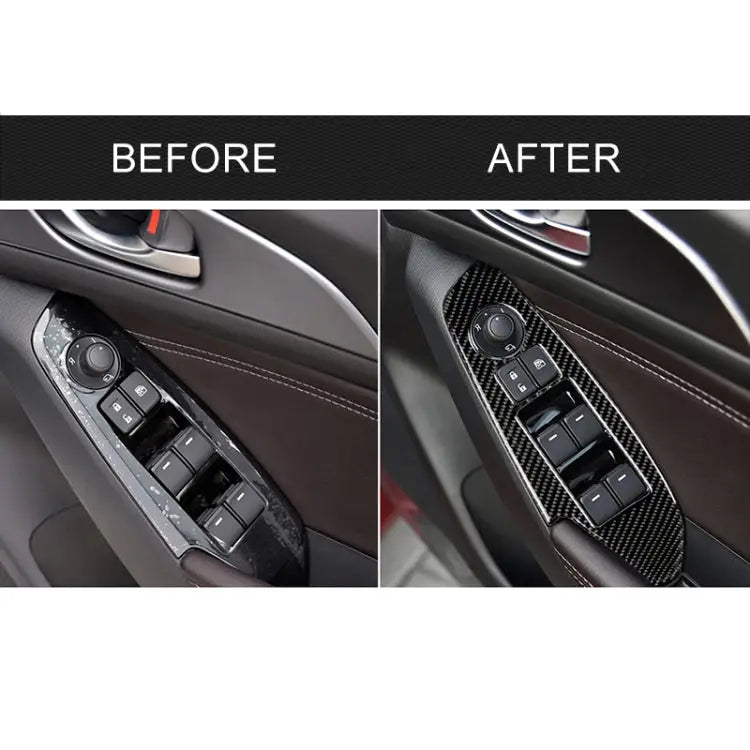 Car Carbon Fiber Right Drive Window Lift Panel Decorative Sticker for Mazda Axela 2014 / 2017-2018 Right Drive Window