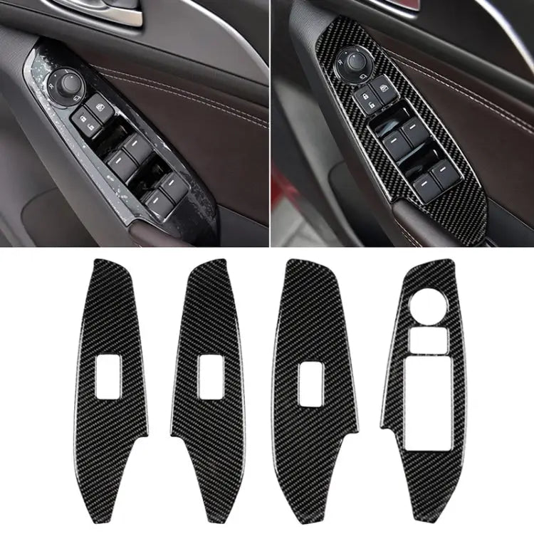 Car Carbon Fiber Right Drive Window Lift Panel Decorative Sticker for Mazda Axela 2014 / 2017-2018 Right Drive Window