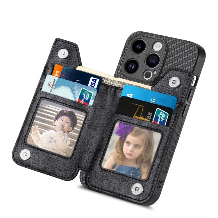 Carbon Fiber Horizontal Flip Zipper Wallet Phone Case For iPhone 15 - Apple Accessories