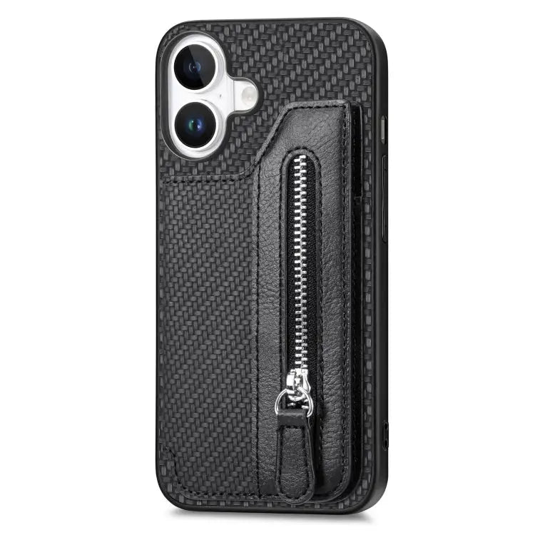 Carbon Fiber Horizontal Flip Zipper Wallet Phone Case For iPhone 16 For iPhone 15 Pro Max For iPhone 15 Pro For iPhone