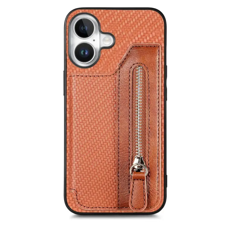 Carbon Fiber Horizontal Flip Zipper Wallet Phone Case For iPhone 16 For iPhone 15 Pro Max For iPhone 15 Pro For iPhone