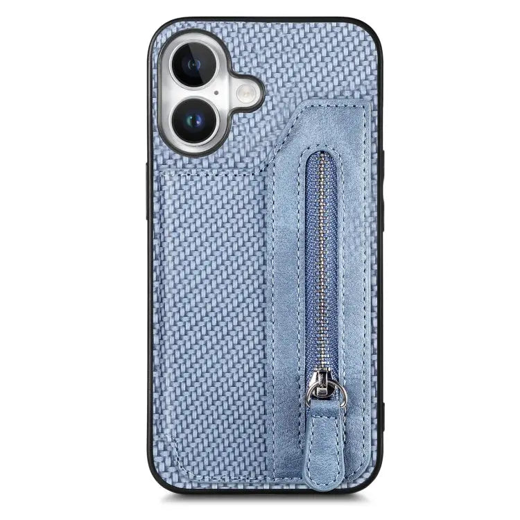 Carbon Fiber Horizontal Flip Zipper Wallet Phone Case For iPhone 16 For iPhone 15 Pro Max For iPhone 15 Pro For iPhone