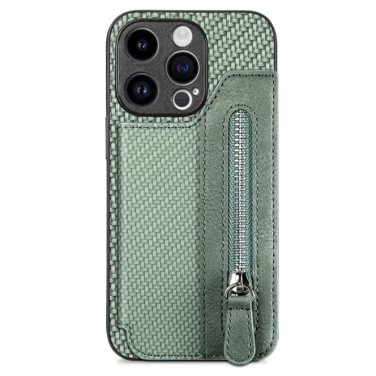 Carbon Fiber Horizontal Flip Zipper Wallet Phone Case For iPhone 16 For iPhone 15 Pro Max For iPhone 15 Pro For iPhone