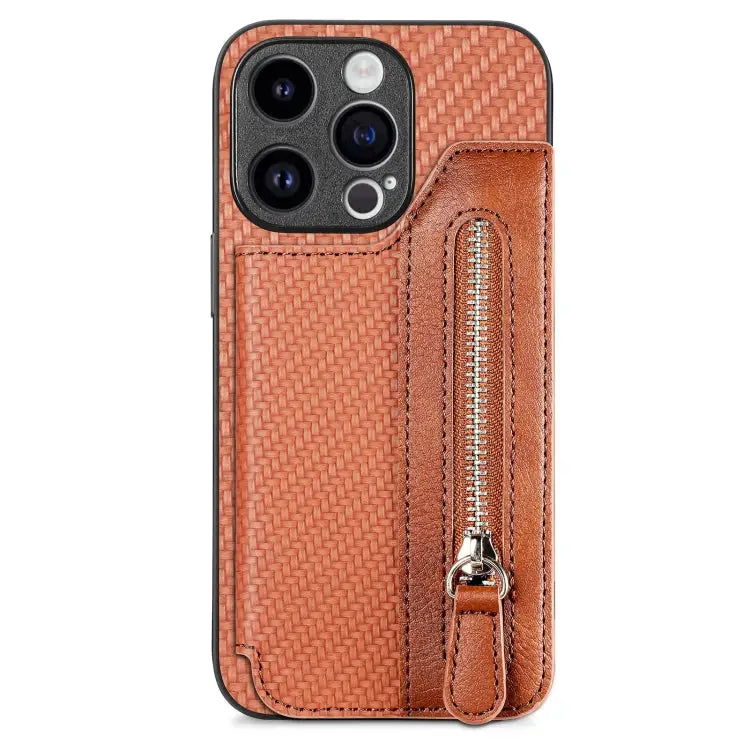 Carbon Fiber Horizontal Flip Zipper Wallet Phone Case For iPhone 16 For iPhone 15 Pro Max For iPhone 15 Pro For iPhone