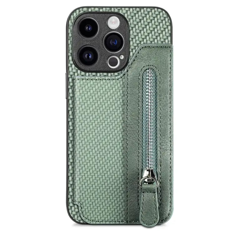 Carbon Fiber Horizontal Flip Zipper Wallet Phone Case For iPhone 16 For iPhone 15 Pro Max For iPhone 15 Pro For iPhone