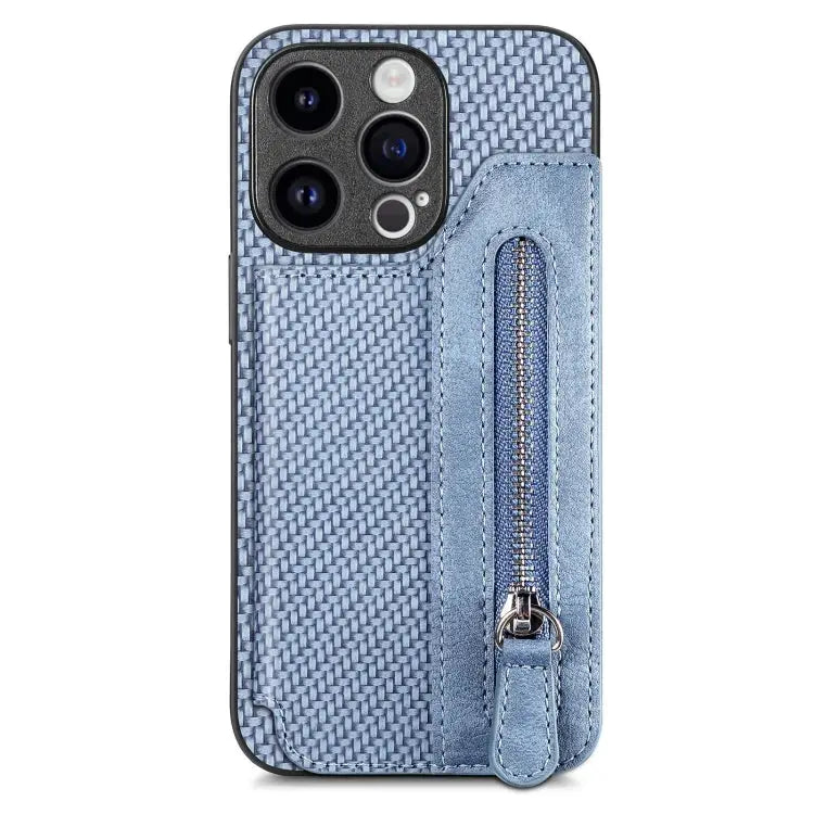 Carbon Fiber Horizontal Flip Zipper Wallet Phone Case For iPhone 16 For iPhone 15 Pro Max For iPhone 15 Pro For iPhone
