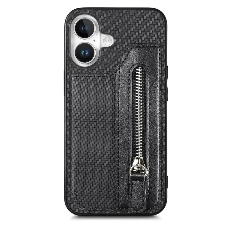 Carbon Fiber Horizontal Flip Zipper Wallet Phone Case For iPhone 16 For iPhone 15 Pro Max For iPhone 15 Pro For iPhone