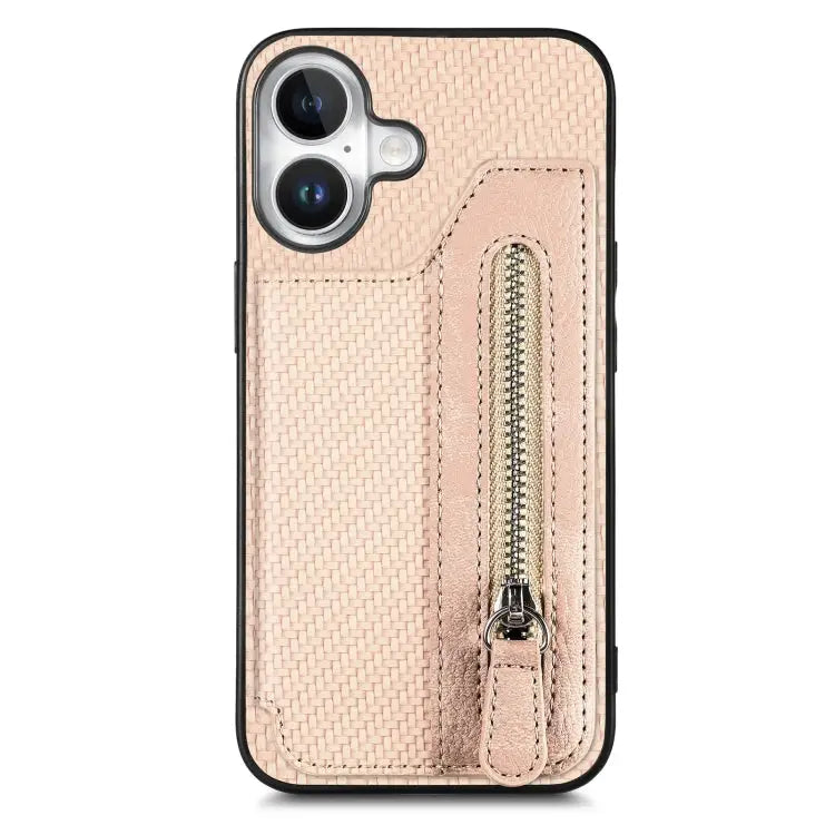 Carbon Fiber Horizontal Flip Zipper Wallet Phone Case For iPhone 16 For iPhone 15 Pro Max For iPhone 15 Pro For iPhone