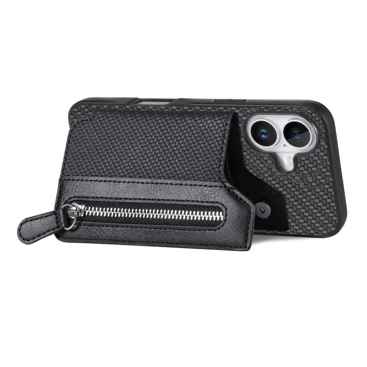 Carbon Fiber Horizontal Flip Zipper Wallet Phone Case For iPhone 16 For iPhone 15 Pro Max For iPhone 15 Pro For iPhone