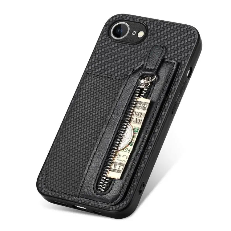 Carbon Fiber Horizontal Flip Zipper Wallet Phone Case For iPhone 16e For iPhone 16 Pro Max For iPhone 16 Pro For iPhone