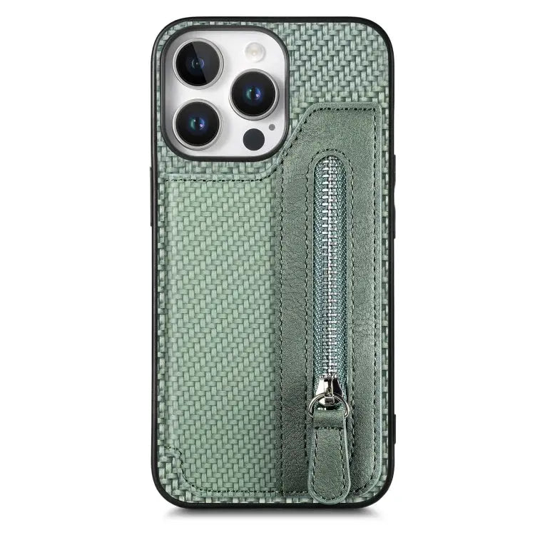 Carbon Fiber Horizontal Flip Zipper Wallet Phone Case For iPhone 16e For iPhone 16 Pro Max For iPhone 16 Pro For iPhone