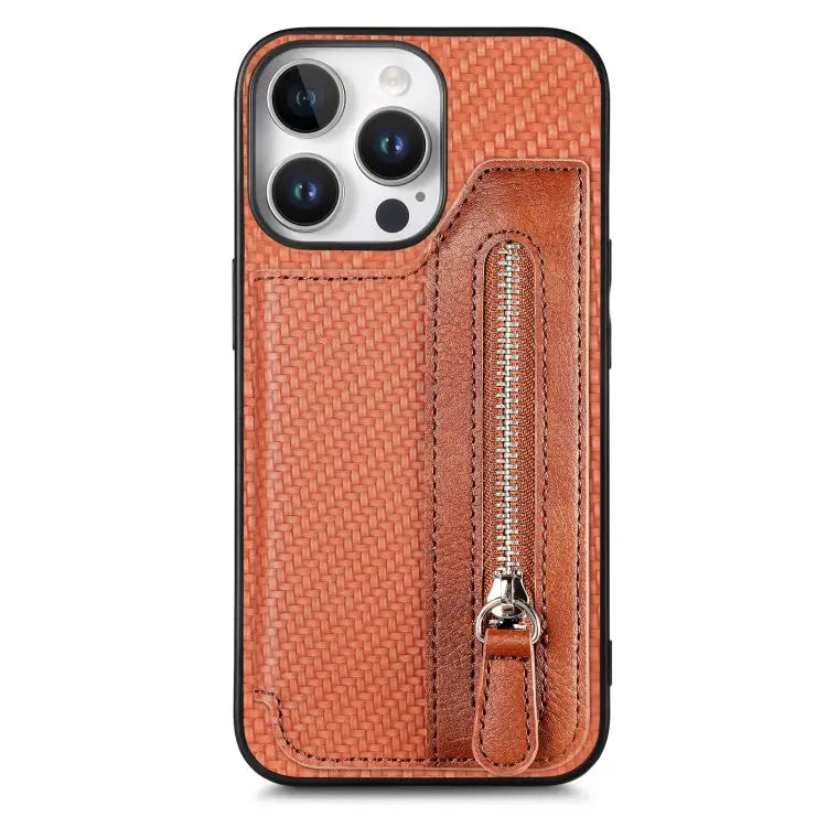 Carbon Fiber Horizontal Flip Zipper Wallet Phone Case For iPhone 16e For iPhone 16 Pro Max For iPhone 16 Pro For iPhone