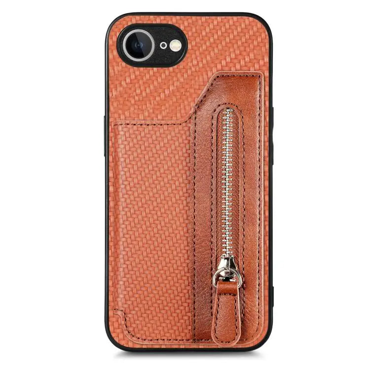 Carbon Fiber Horizontal Flip Zipper Wallet Phone Case For iPhone 16e For iPhone 16 Pro Max For iPhone 16 Pro For iPhone