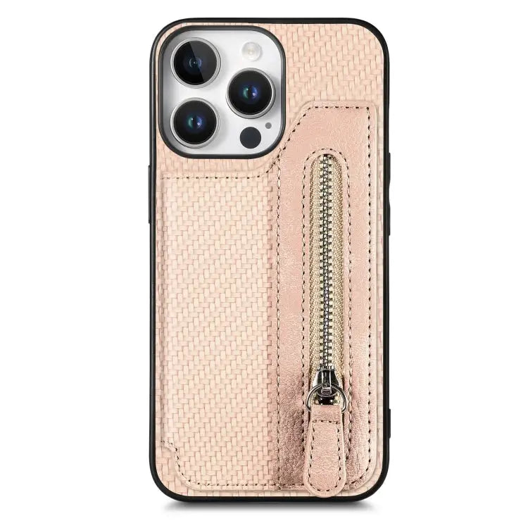 Carbon Fiber Horizontal Flip Zipper Wallet Phone Case For iPhone 16e For iPhone 16 Pro Max For iPhone 16 Pro For iPhone