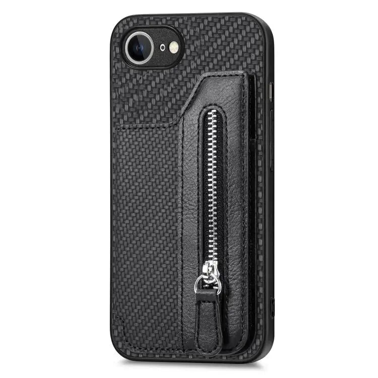 Carbon Fiber Horizontal Flip Zipper Wallet Phone Case For iPhone 16e For iPhone 16 Pro Max For iPhone 16 Pro For iPhone