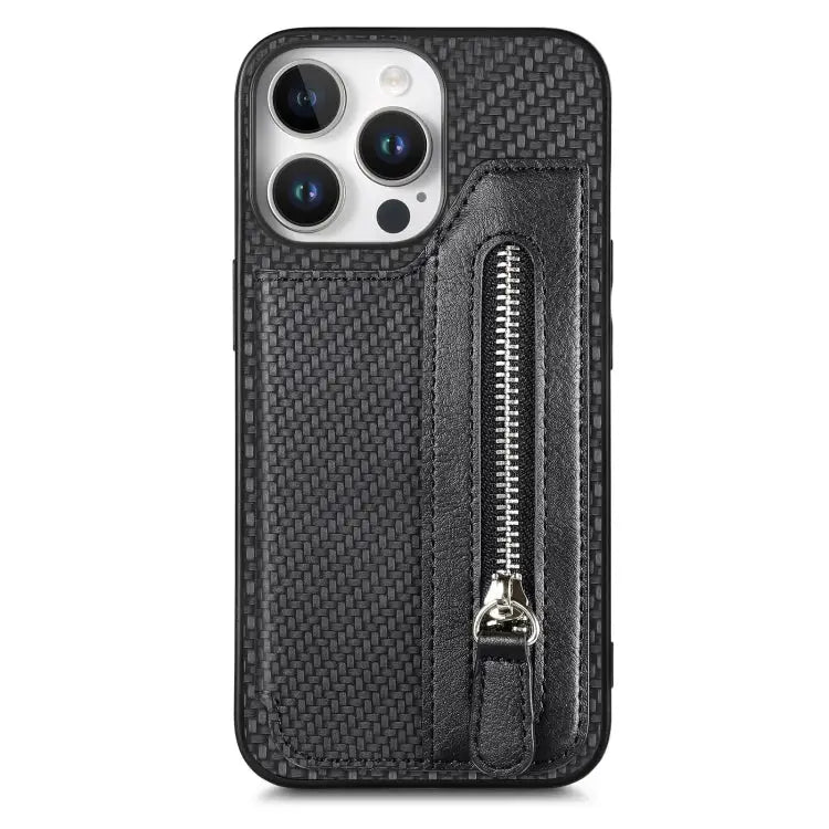Carbon Fiber Horizontal Flip Zipper Wallet Phone Case For iPhone 16e For iPhone 16 Pro Max For iPhone 16 Pro For iPhone
