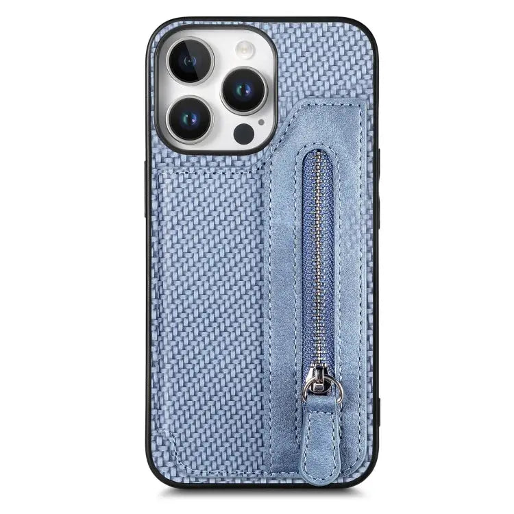 Carbon Fiber Horizontal Flip Zipper Wallet Phone Case For iPhone 16e For iPhone 16 Pro Max For iPhone 16 Pro For iPhone