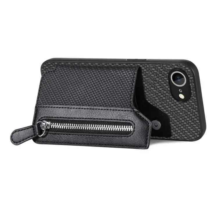 Carbon Fiber Horizontal Flip Zipper Wallet Phone Case For iPhone 16e For iPhone 16 Pro Max For iPhone 16 Pro For iPhone