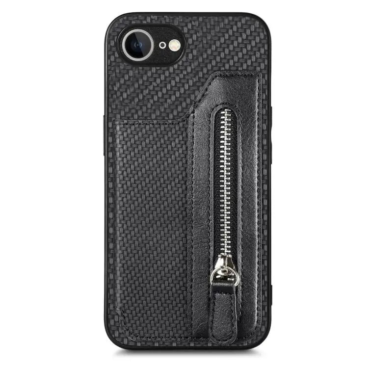 Carbon Fiber Horizontal Flip Zipper Wallet Phone Case For iPhone 16e For iPhone 16 Pro Max For iPhone 16 Pro For iPhone