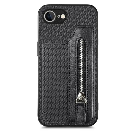 Carbon Fiber Horizontal Flip Zipper Wallet Phone Case For iPhone 16e For iPhone 16 Pro Max For iPhone 16 Pro For iPhone